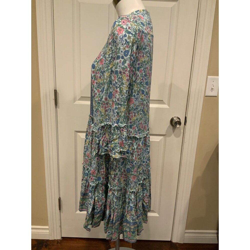 SEA LUSTRE Blue & Multicolor Floral Ruffled 3/4 Sleeve Dress, Size S/M - Picture 5 of 9